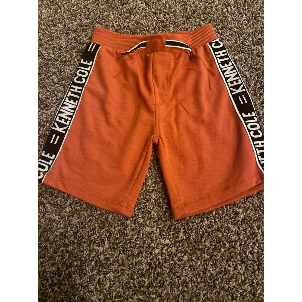 Kenneth Cole Boys Orange Logo Tape Sweat Shorts Size 4 French Terry Activewear
